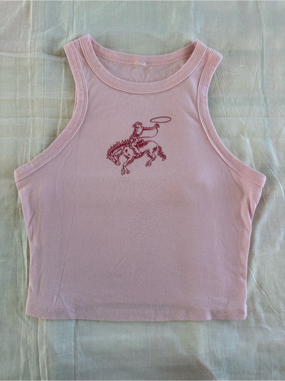 Pink Crop Tank with Rodeo Bucking Horse